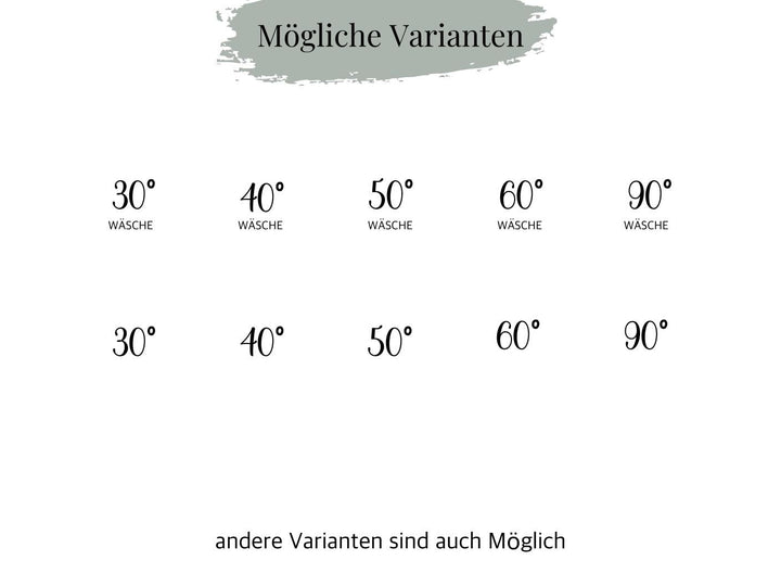 Varianten der Vinyl Aufkleber z.B. 30 Grad Wäsche
