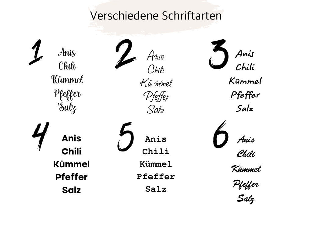 vorschau der schriftarten von den labeln
