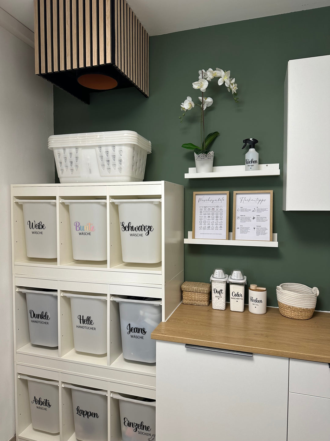 hauswirtschaftsraum mit sortierboxen aus der ikea trofast system mit waschmittel labeln